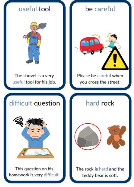英検対策のボキャブラリークラスで使用される単語カード