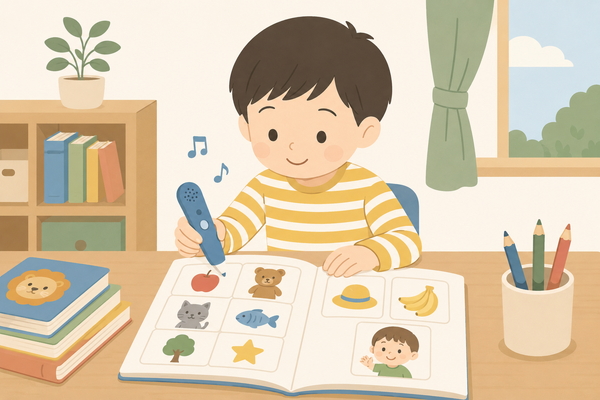 タッチペンを使う子供のイラスト